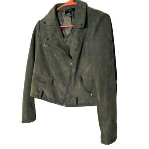 Forever 21 Green Suede Cropped Button Front Jacket Size Medium